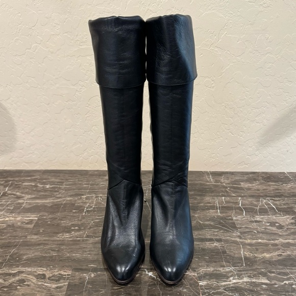 Vintage Joseph Black Leather 80s Style Fold Over Kitten Heel Boots - Picture 6 of 10